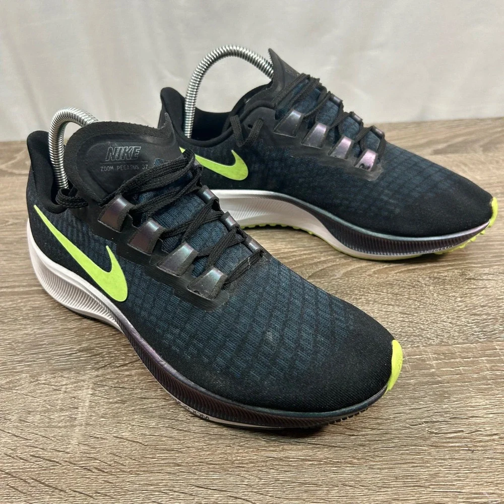 Nike Air Zoom Pegasus 37 Mens 7 Black Blue Lime Green Running Shoes BQ9646-001‎